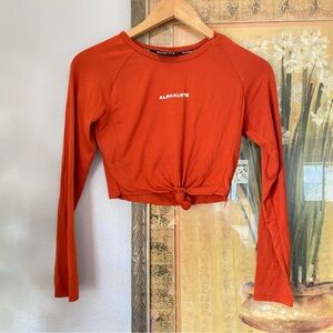 Alphalete Aspire Orange Front Tie Crop Soft Long Sleeve Gym Workout Shirt Size S
